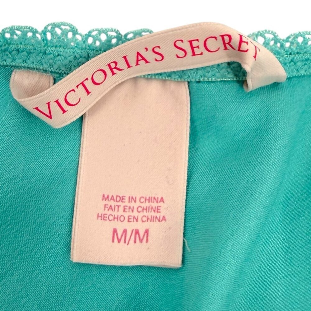 Vintage Y2K Victorias Secret Turquoise Blue Lace Trim Slip Dress Satin Nightgown - Picture 5 of 11